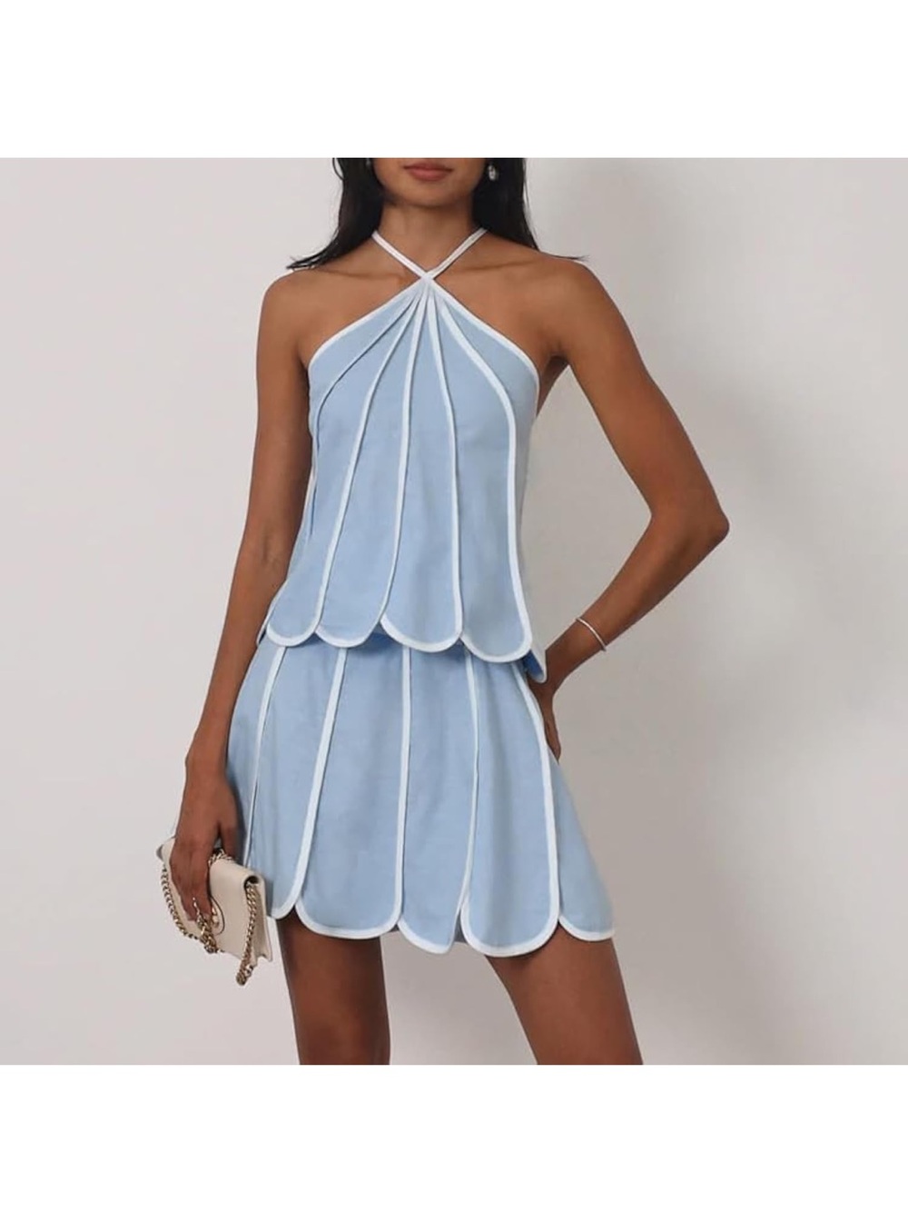 Light Blue Scalloped Two Piece Set